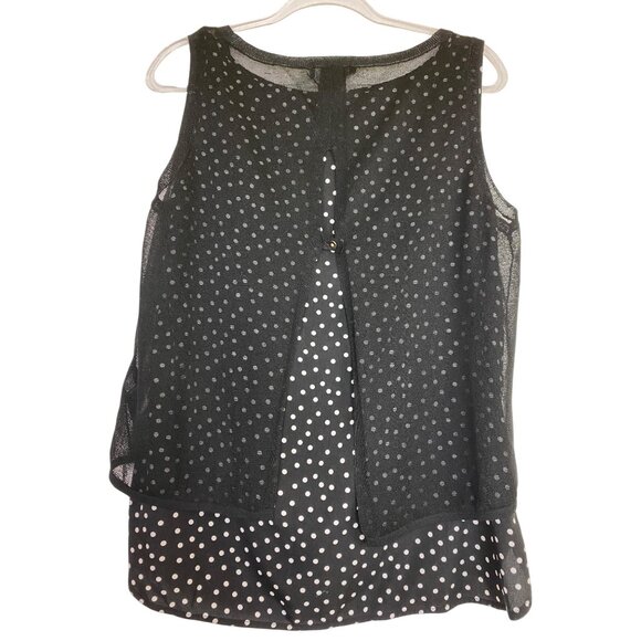 White House Black Market Polka Dot Top With Sheer Overlay Medium Cute Preppy Mom - Picture 2 of 5